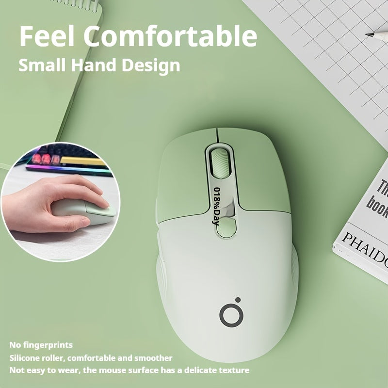 EWEADN Mini 2.4G Wireless & BT Rechargeable & Silent Mouse | With Type-C Charging Port, Remaining Power Display, Suitable for Office, Esports, Home Use, Compatible with Laptop & Desktop Computers, Green