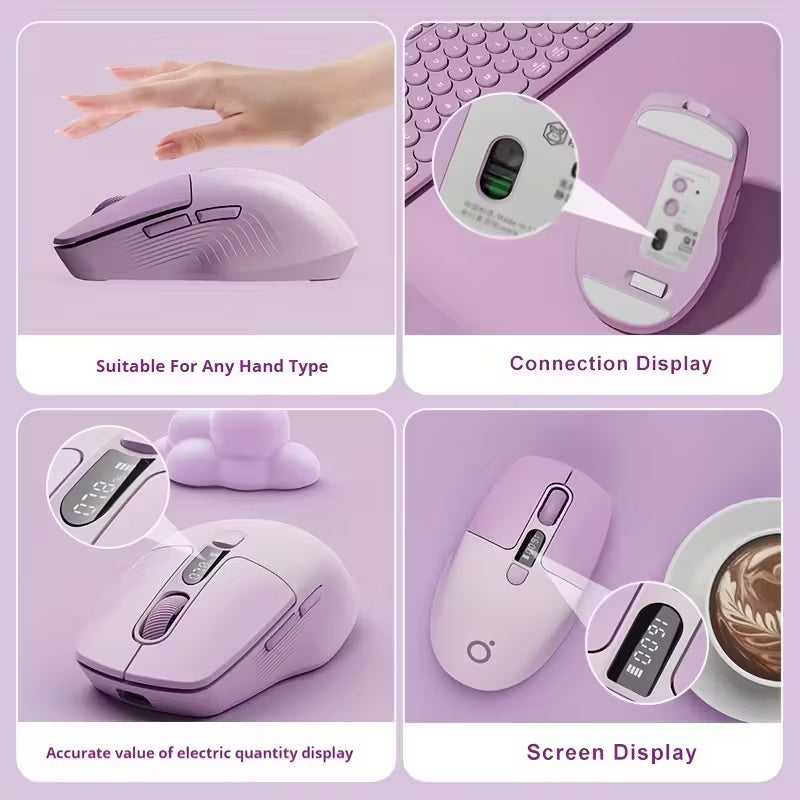 Q1 Smart Wireless Mouse Compatible for Wireless\u002F2.4G, Silent Operation, Type-C Rechargeable with Quick Charge, LED Display & Sensitivity Adjustment, 6-Button Mini Portable BT Mouse Suitable for Office, Gaming, Compatible for Laptop & Desktop (PC)