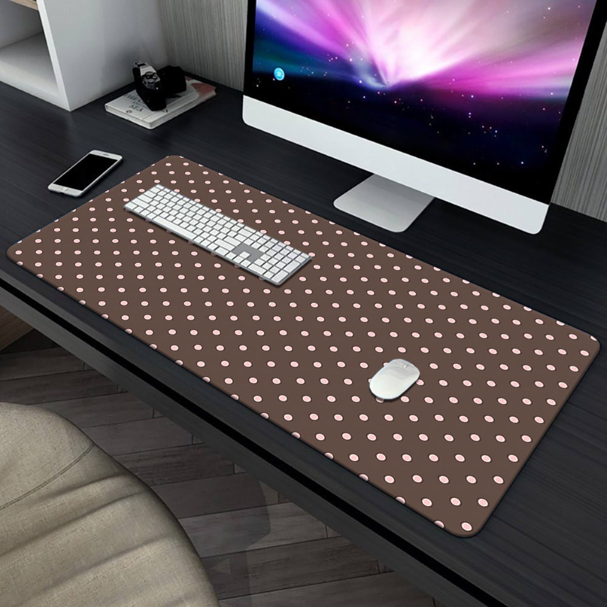 1pc of Brown Polka Dot Desk Pad Suitable for Gaming And Office Decoration, Featuring a Non-Slip Rubber Base, Extra-Large Size for Computer Use, Versatile Mouse Pad for Office Settings, Large XXL Mouse Pad