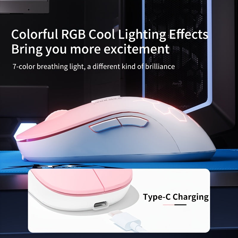 Wireless Gaming Mouse, Rechargeable, 2.4G Wireless Mouse With USB Receiver, Wireless Compatible, With Cool RGB Breathing Light And Battery Indicator, Laptop Mouse, 7 Buttons, Portable, Suitable For Laptops, Desktop Computers And PCs
