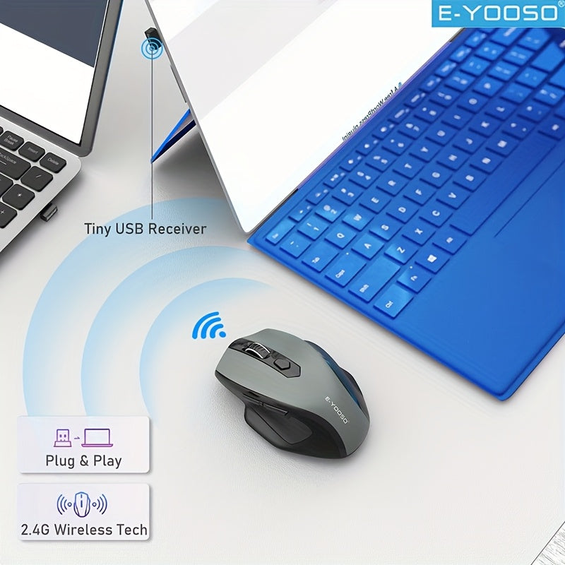 E-YOOSO 1pc 2.4G Wireless Mouse Features Power-Saving Mode And Low Battery Reminder, with Standby And Sleep Functions. The Mouse Is Plug-And-Play, Suitable for Laptops, Desktop Computers, Office Use, Gaming