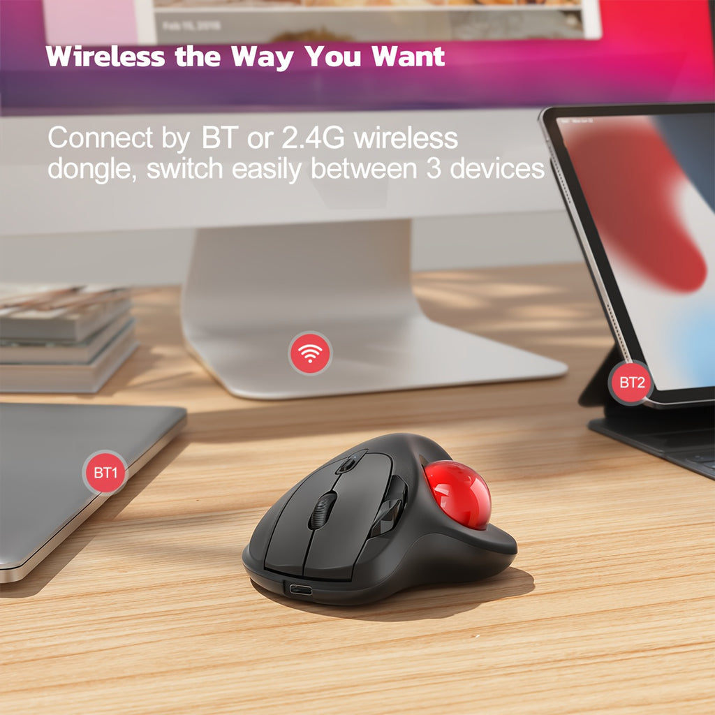 Nulea M501 Wireless Trackball Mouse, Rechargeable Ergonomic, Easy Thumb Control, Precise & Smooth Tracking, 3 Device Connection (Wireless Or USB Receiver), Compatible For PC, Laptop, Mac, Windows, Valentines Gifts