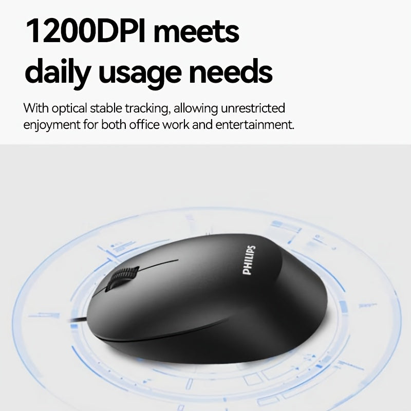 Philips Wired Mouse, 1200 DPI, Ergonomic Design, Plug-and-Play USB, Suitable for Office, Home, and Gaming Use