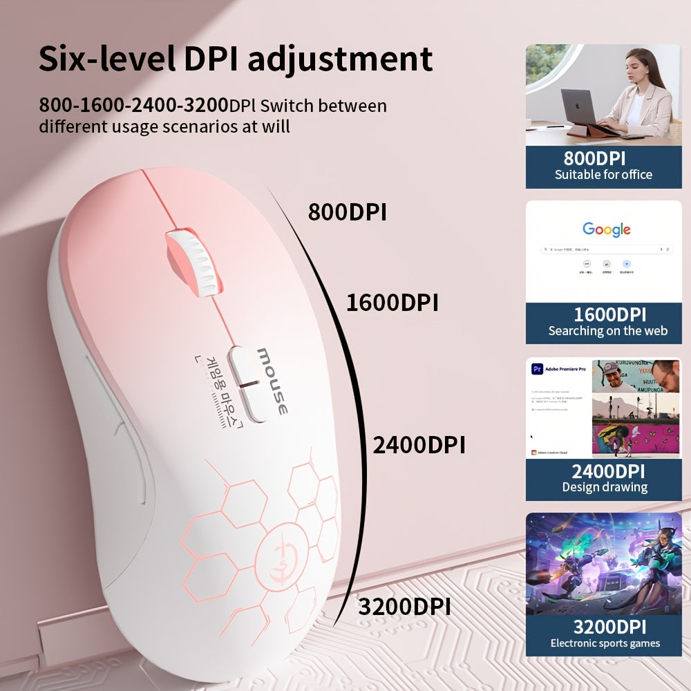 Wireless Gaming Mouse, Rechargeable, 2.4G Wireless Mouse With USB Receiver, Wireless Compatible, With Cool RGB Breathing Light And Battery Indicator, Laptop Mouse, 7 Buttons, Portable, Suitable For Laptops, Desktop Computers And PCs