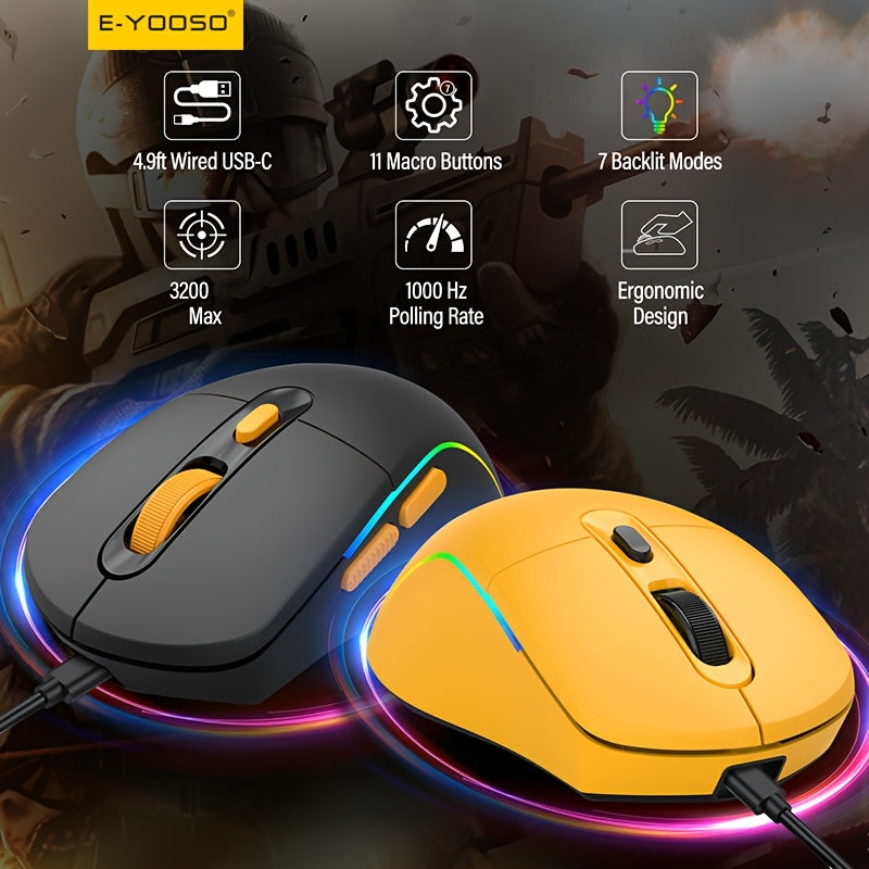 E-YOOSO 1pc Wired RGB Gaming Mouse - Adjustable Seven-Color Backlight, Macro Functions, SG8925 Chip, Compatible with Computer\u002FLaptop Devices, Plug And Play