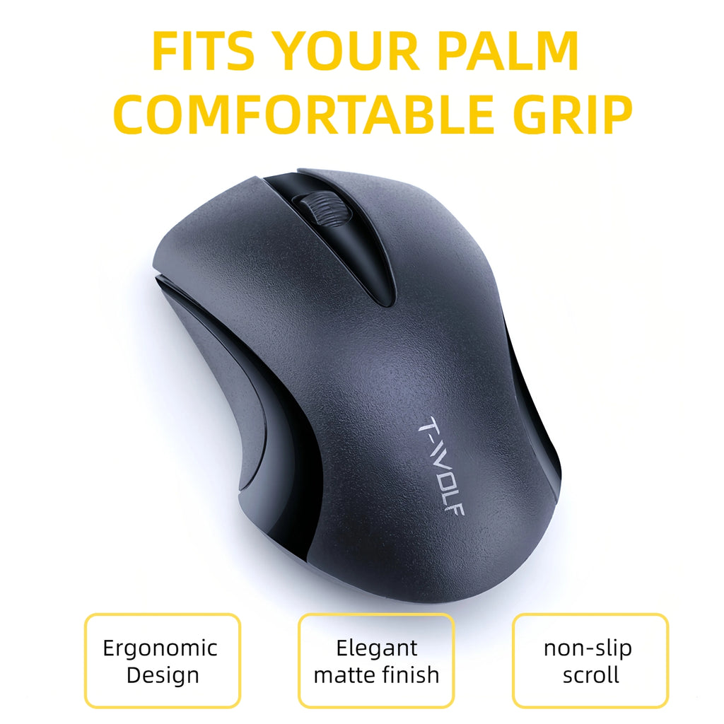 T-WOLF Portable Wireless Mouse- 2.4G Nano Receiver, Long Battery Life, Ergonomic Optical Mouse, Simple Stylish Work Home Study Mouse for Laptop, PC, Tablet- Black, White& Pink