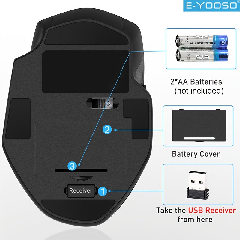 E-YOOSO 1pc 2.4G Wireless Mouse Features Power-Saving Mode And Low Battery Reminder, with Standby And Sleep Functions. The Mouse Is Plug-And-Play, Suitable for Laptops, Desktop Computers, Office Use, Gaming