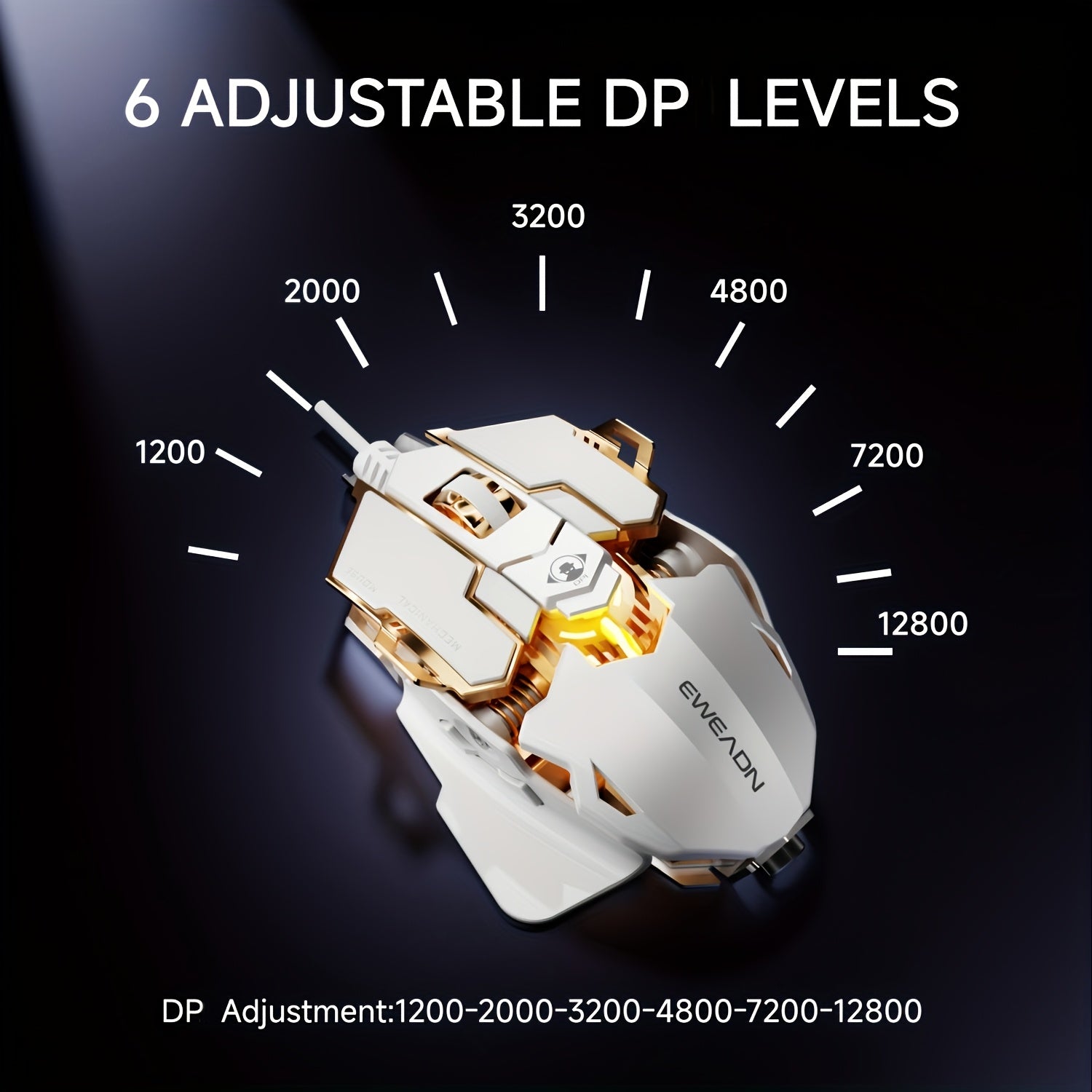 EWEADN G5 USB Wired Gaming Mouse Silent or Audible Optional Metal Mechanical Mouse Gamer with 8 Buttons Macro Function Keys, Support Tail Length Adjustment to Suit Different Hand Sizes Perfect for Desktop, Laptop, Computer, School