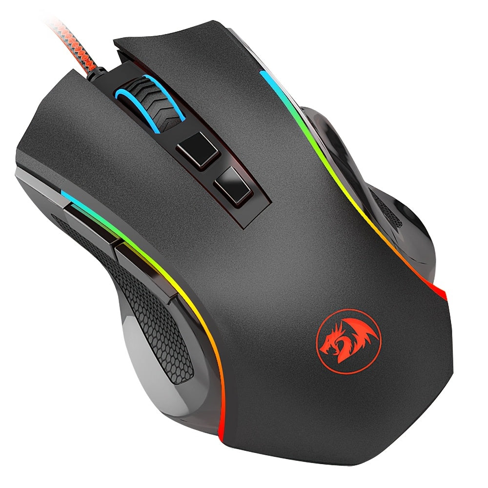 Redragon Wired Gaming Mouse with 7 Programmable RGB Backlight, 7200 DPI, Smooth Feet Pads, Fiber Cable, Multi-System Compatible, 8 Programmable Buttons Ergonomic Mouse, Compatible with Windows XP\u002FVista\u002FWin7\u002FWin8\u002FWin10\u002FWin11