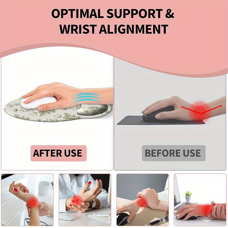 Mouse Pad with Wrist Support 1pc, Mouse Pad with Wrist Support, Plant Pattern, Ergonomic Mouse Pad with Wrist Support, Wrist Support, Non-Slip Base, Comfortable Typing, Suitable for Gaming and Office Use