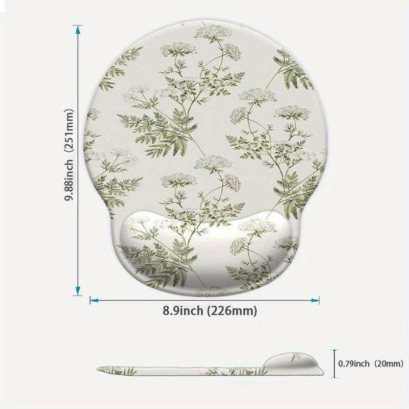 Mouse Pad with Wrist Support 1pc, Mouse Pad with Wrist Support, Plant Pattern, Ergonomic Mouse Pad with Wrist Support, Wrist Support, Non-Slip Base, Comfortable Typing, Suitable for Gaming and Office Use