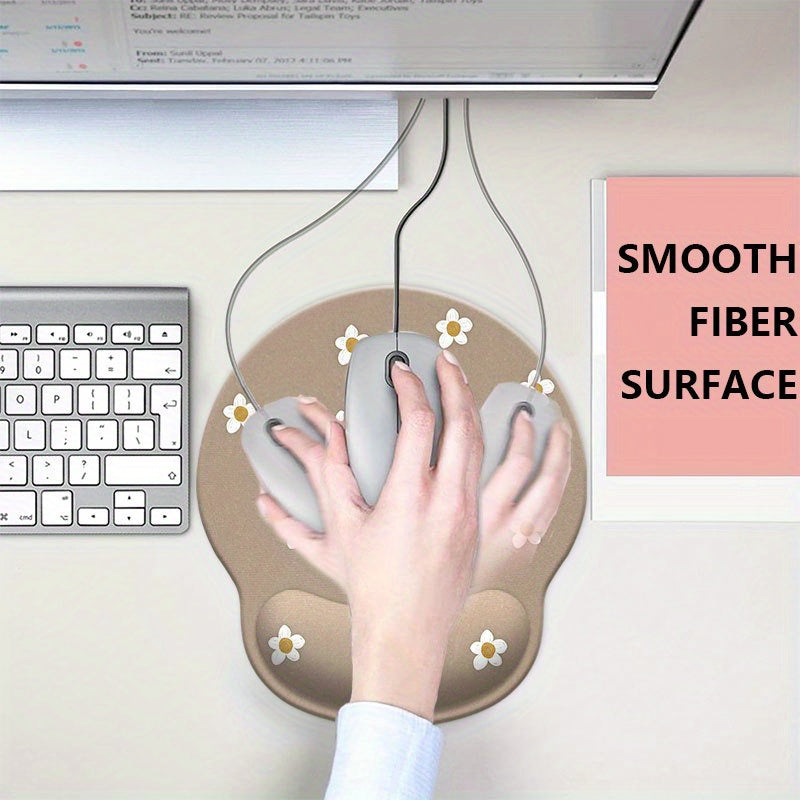 1pc Mouse Pad with Wrist Support\u002FCartoon Flowers Design\u002FErgonomic Non-Slip Base for Comfortable Typing\u002FIdeal for Gaming and Office Use