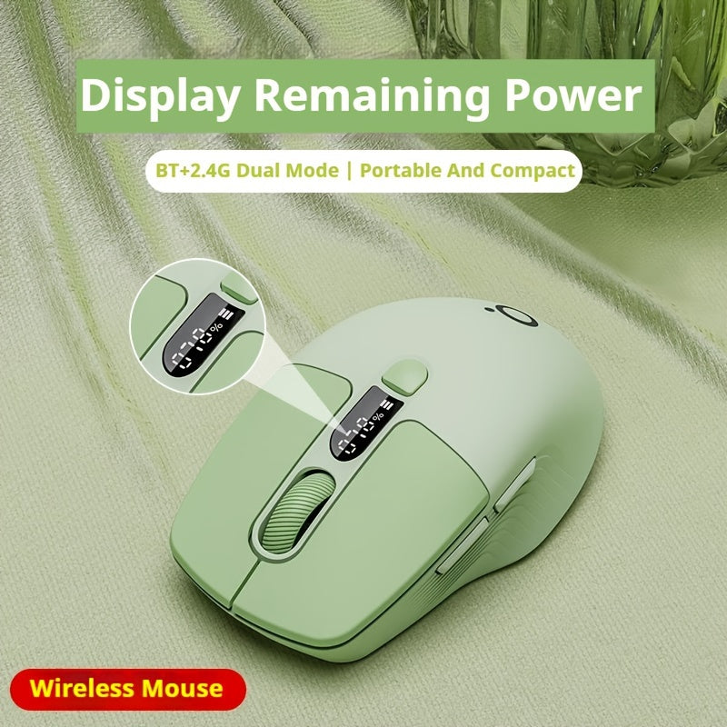 EWEADN Mini 2.4G Wireless & BT Rechargeable & Silent Mouse | With Type-C Charging Port, Remaining Power Display, Suitable for Office, Esports, Home Use, Compatible with Laptop & Desktop Computers, Green