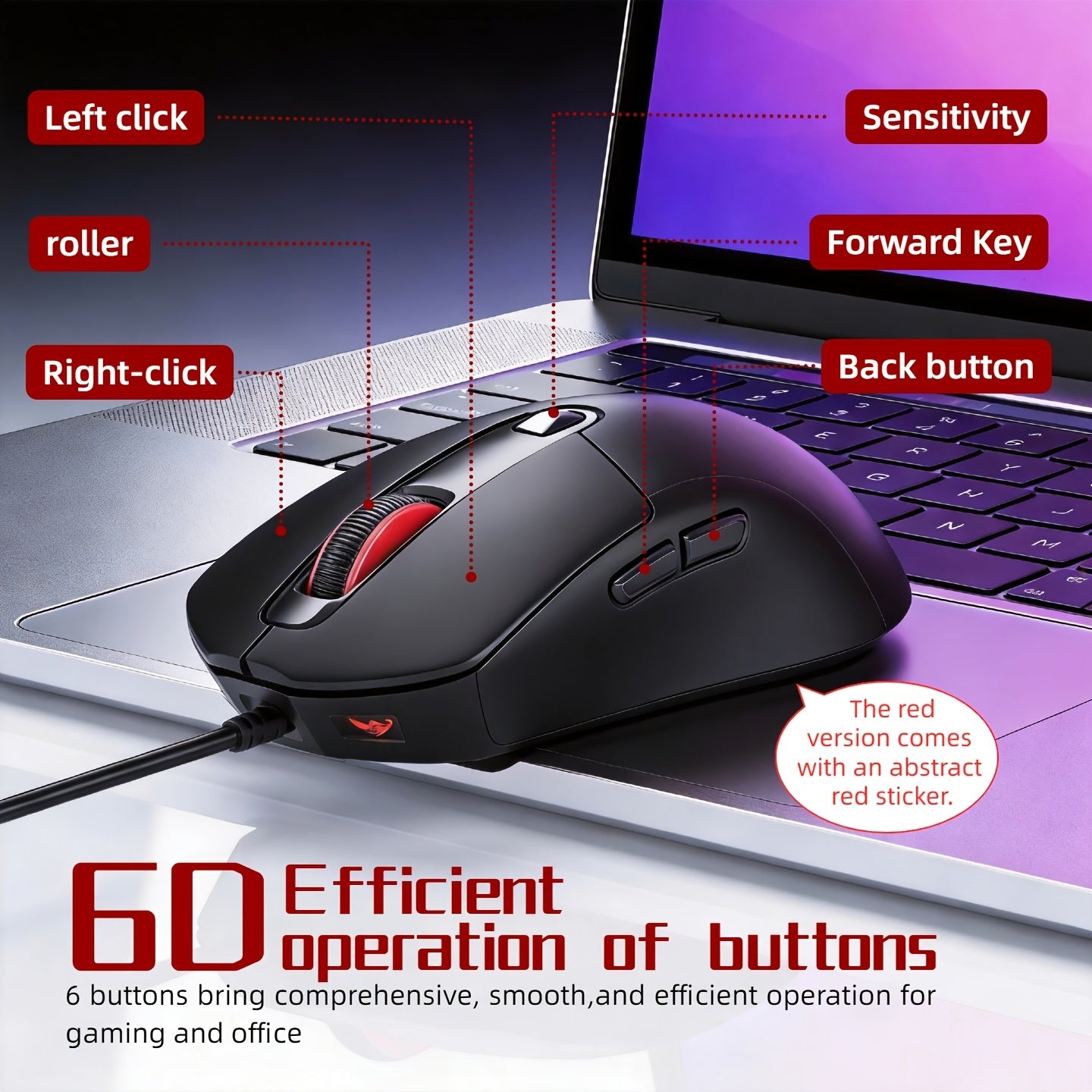 USB- Wired Gaming Mouse Compatible for PC & Laptop - Plug & Play Optical Right-Handed Mouse with Fast Response, Smooth Control, Plug-in for 7\u002FWork & Gaming (No Required)