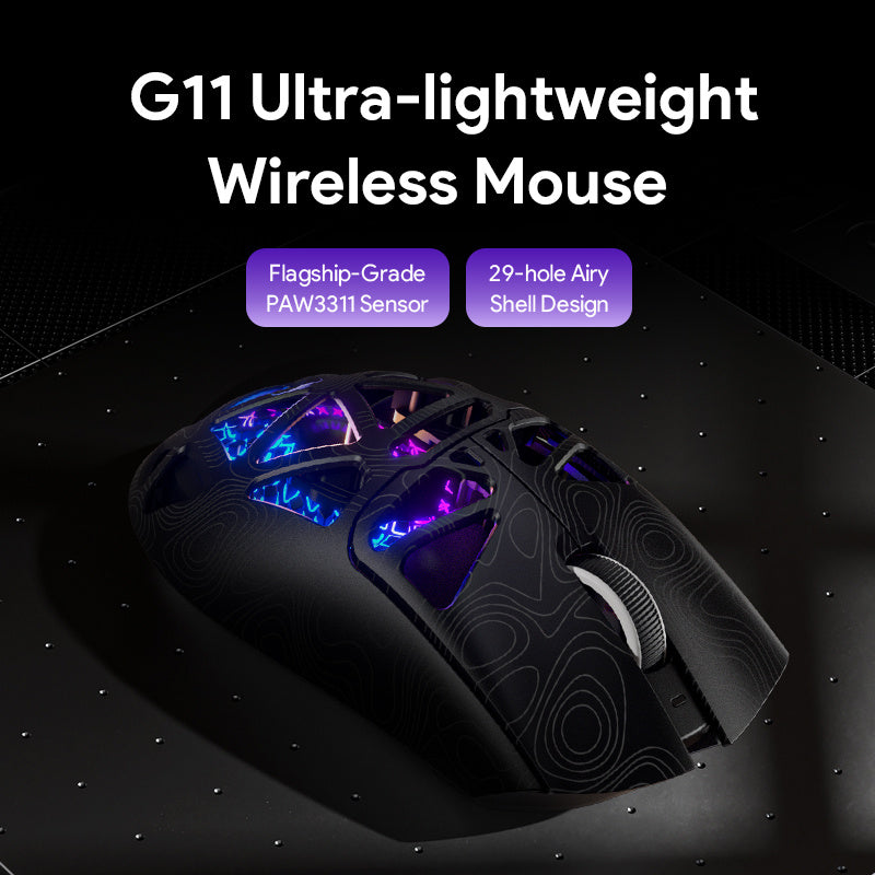 Elevate Your Game With The FURYCUBE G11 Tri-Mode Wireless Gaming Mouse. Choose Between Wireless, 2.4G, Or Wired Modes. With Up To 22, 000, A Lightweight Honeycomb Shell, And Adjustable Lighting, It Offers The Ultimate Competitive Edge.