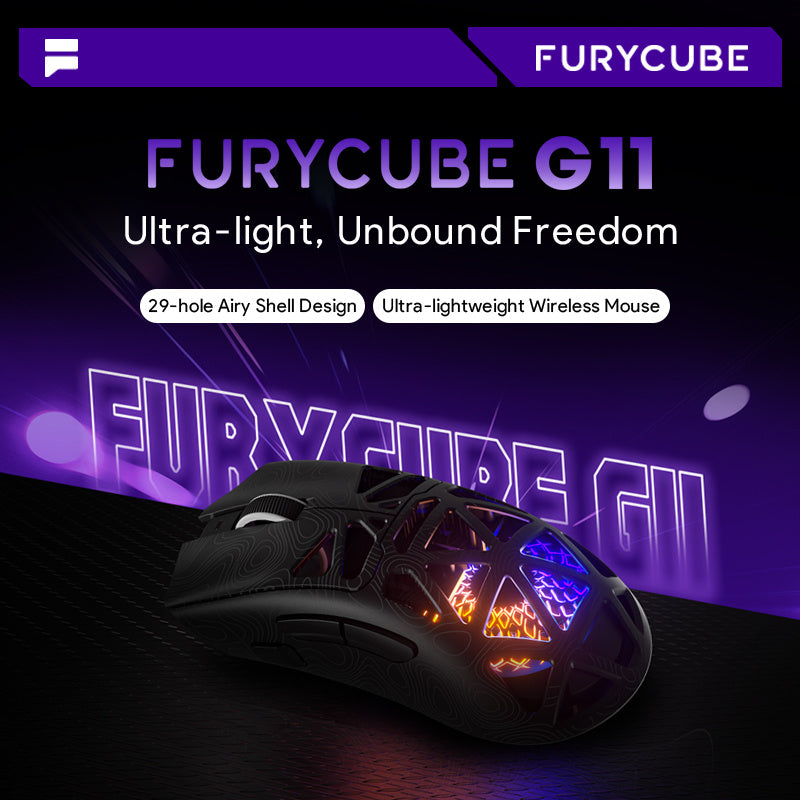 Elevate Your Game With The FURYCUBE G11 Tri-Mode Wireless Gaming Mouse. Choose Between Wireless, 2.4G, Or Wired Modes. With Up To 22, 000, A Lightweight Honeycomb Shell, And Adjustable Lighting, It Offers The Ultimate Competitive Edge.