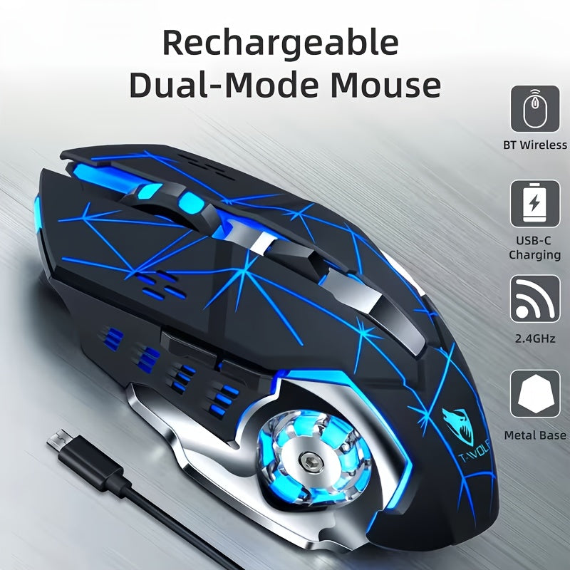 BT+ 2.4G Wireless Mouse | RGB Gaming Mouse, Rechargeable Dual-mode, Silent Click, Long Battery Life, Universal Ergonomic Design for Both Left and Right Hands - Suitable for Office and Gaming - Computer\u002FLaptop