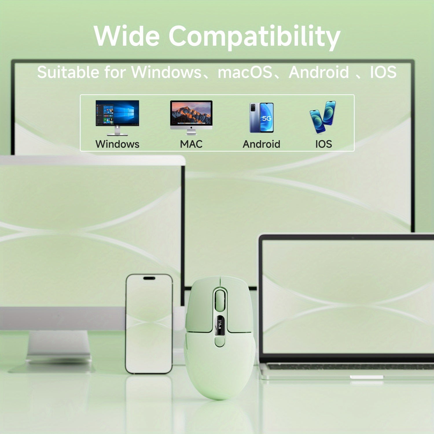 EWEADN Mini 2.4G Wireless & Wireless Rechargeable Silent Mouse Featuring a Type-C Charging Port, Power Level Indicator, Ideal for Office, Esports, And Home Use, Compatible with Laptops And Desktop Gaming Mice, in Green Color