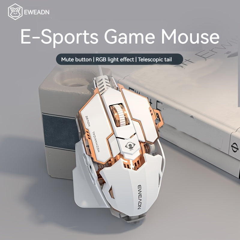 EWEADN G5 USB Wired Gaming Mouse Silent or Audible Optional Metal Mechanical Mouse Gamer with 8 Buttons Macro Function Keys, Support Tail Length Adjustment to Suit Different Hand Sizes Perfect for Desktop, Laptop, Computer, School