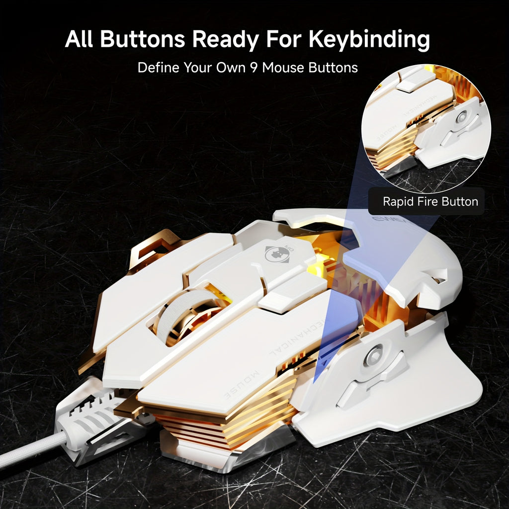 EWEADN G5 USB Wired Gaming Mouse Silent or Audible Optional Metal Mechanical Mouse Gamer with 8 Buttons Macro Function Keys, Support Tail Length Adjustment to Suit Different Hand Sizes Perfect for Desktop, Laptop, Computer, School