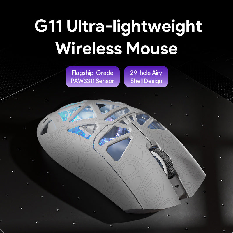 Elevate Your Game With The FURYCUBE G11 Tri-Mode Wireless Gaming Mouse. Choose Between Wireless, 2.4G, Or Wired Modes. With Up To 22, 000, A Lightweight Honeycomb Shell, And Adjustable Lighting, It Offers The Ultimate Competitive Edge.