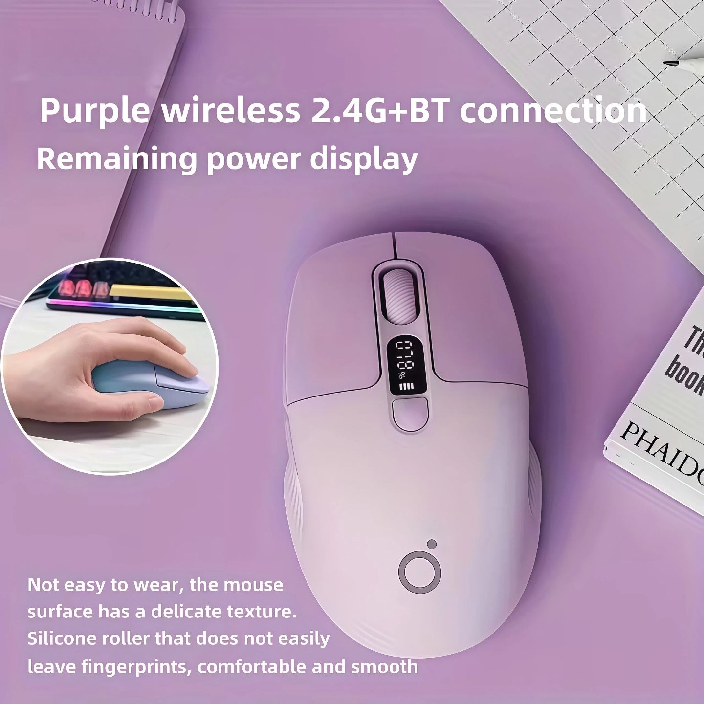 Q1 Smart Wireless Mouse Compatible for Wireless\u002F2.4G, Silent Operation, Type-C Rechargeable with Quick Charge, LED Display & Sensitivity Adjustment, 6-Button Mini Portable BT Mouse Suitable for Office, Gaming, Compatible for Laptop & Desktop (PC)