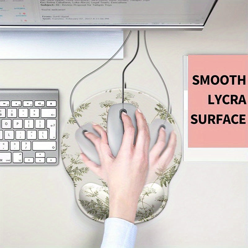 Mouse Pad with Wrist Support 1pc, Mouse Pad with Wrist Support, Plant Pattern, Ergonomic Mouse Pad with Wrist Support, Wrist Support, Non-Slip Base, Comfortable Typing, Suitable for Gaming and Office Use