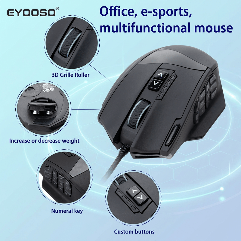 Wired Gaming Mouse with 18 Programmable Keys, RGB Lighting, 8 Weights, Perfect As a Gift for Your Boyfriend