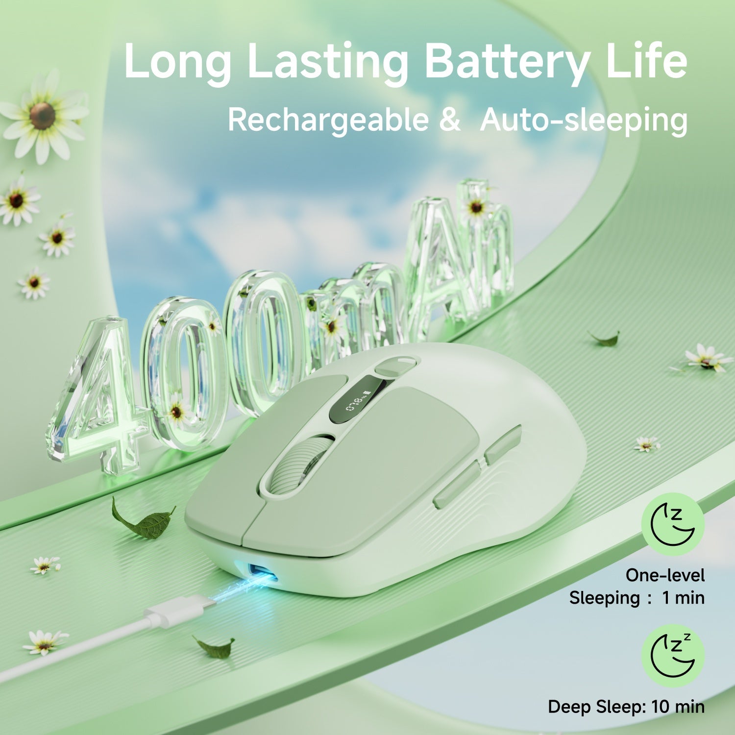 EWEADN Mini 2.4G Wireless & Wireless Rechargeable Silent Mouse Featuring a Type-C Charging Port, Power Level Indicator, Ideal for Office, Esports, And Home Use, Compatible with Laptops And Desktop Gaming Mice, in Green Color