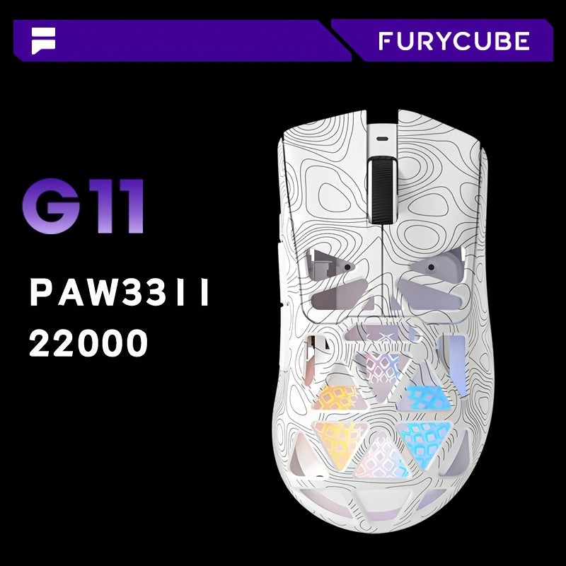 Elevate Your Game With The FURYCUBE G11 Tri-Mode Wireless Gaming Mouse. Choose Between Wireless, 2.4G, Or Wired Modes. With Up To 22, 000, A Lightweight Honeycomb Shell, And Adjustable Lighting, It Offers The Ultimate Competitive Edge.