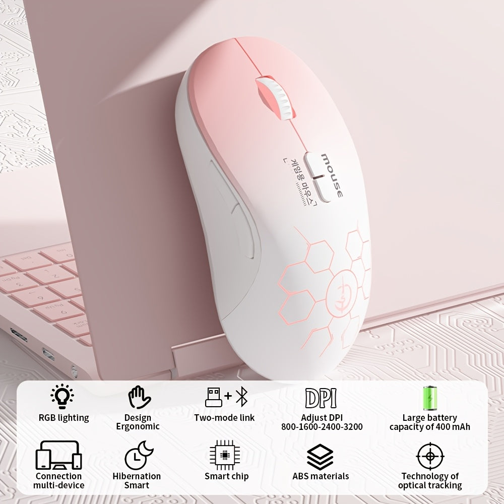 Wireless Gaming Mouse, Rechargeable, 2.4G Wireless Mouse With USB Receiver, Wireless Compatible, With Cool RGB Breathing Light And Battery Indicator, Laptop Mouse, 7 Buttons, Portable, Suitable For Laptops, Desktop Computers And PCs