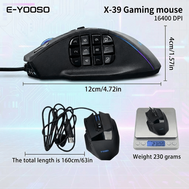 Wired Gaming Mouse with 18 Programmable Keys, RGB Lighting, 8 Weights, Perfect As a Gift for Your Boyfriend