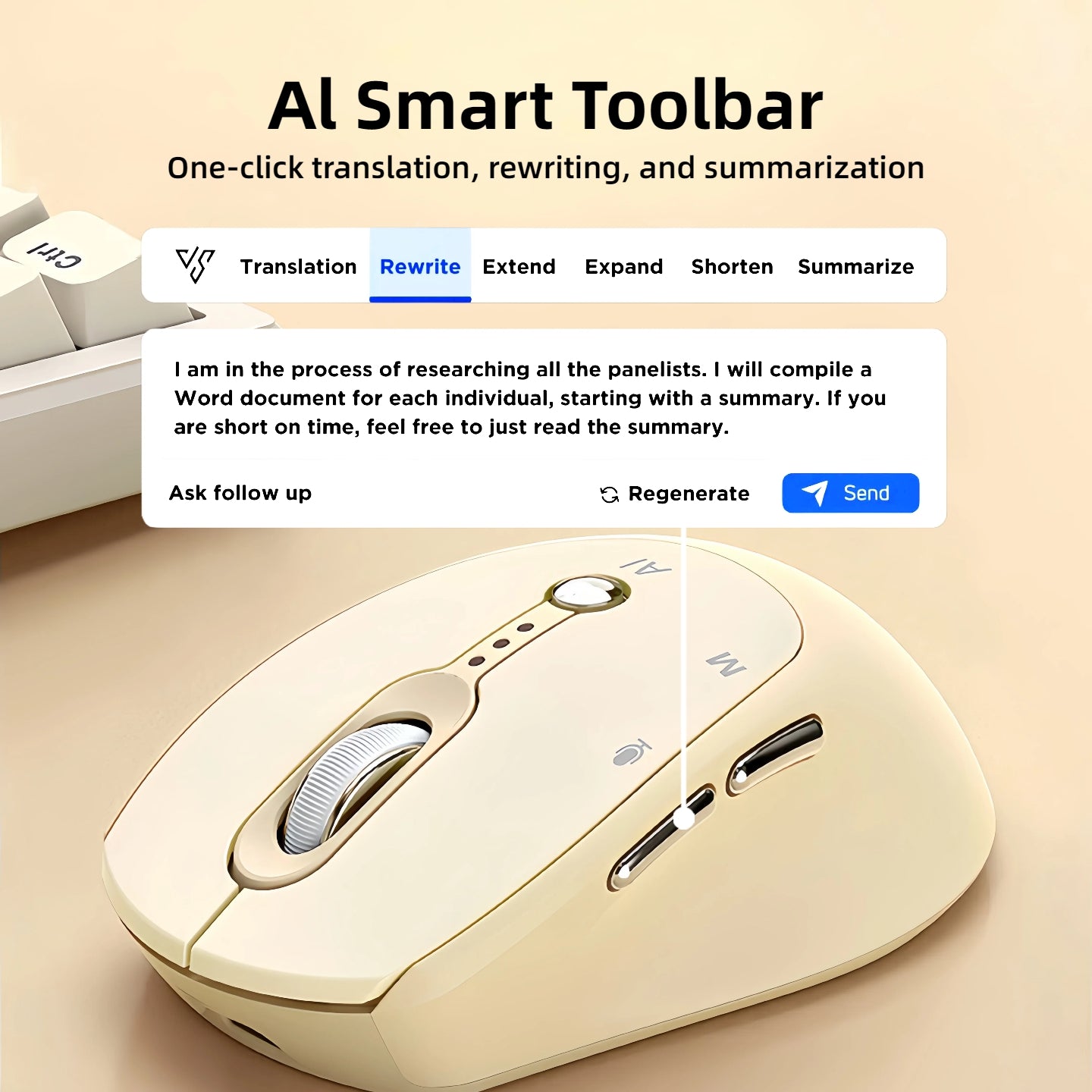 T-WOLF AI Wireless Mouse - Includes Free Smart AI Office, Voice-To-Text And Translation, AI Writing And PPT Generation, Silent Wireless + 2.4G Dual-Mode Office Mouse, Rechargeable with Battery Level Display, Suitable for PC, Laptops, And Tablets