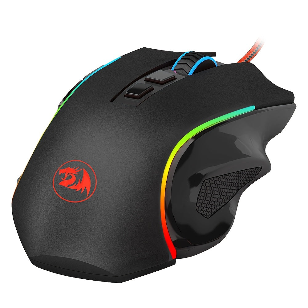 Redragon Wired Gaming Mouse with 7 Programmable RGB Backlight, 7200 DPI, Smooth Feet Pads, Fiber Cable, Multi-System Compatible, 8 Programmable Buttons Ergonomic Mouse, Compatible with Windows XP\u002FVista\u002FWin7\u002FWin8\u002FWin10\u002FWin11