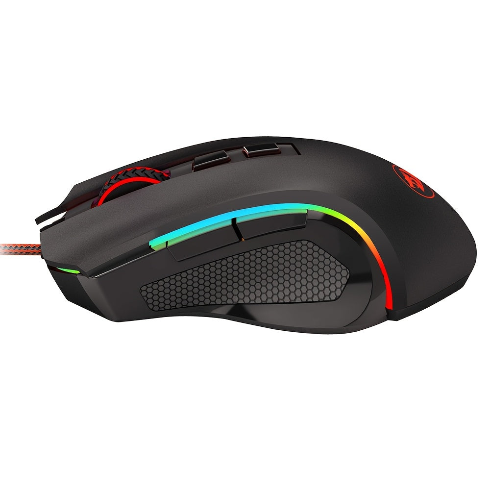 Redragon Wired Gaming Mouse with 7 Programmable RGB Backlight, 7200 DPI, Smooth Feet Pads, Fiber Cable, Multi-System Compatible, 8 Programmable Buttons Ergonomic Mouse, Compatible with Windows XP\u002FVista\u002FWin7\u002FWin8\u002FWin10\u002FWin11