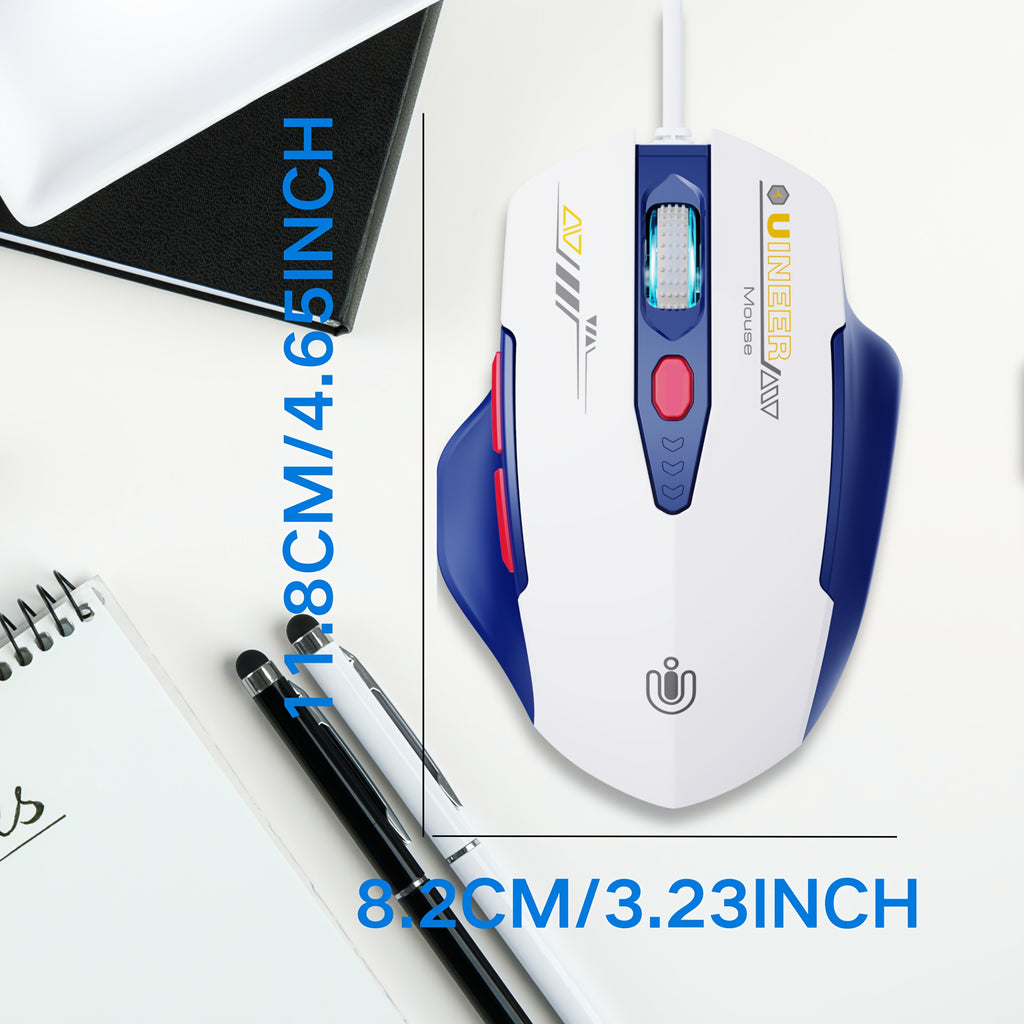 Uineer Ergonomic Wired USB Mouse • 6 Buttons • 1.5m Cable • Optical Tracking for PC & Laptop