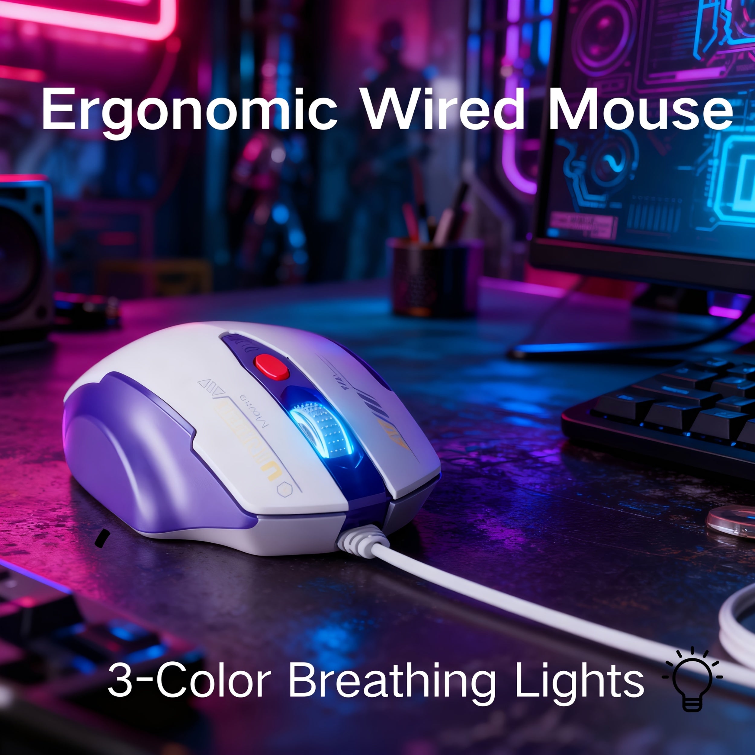 Uineer Ergonomic Wired USB Mouse • 6 Buttons • 1.5m Cable • Optical Tracking for PC & Laptop