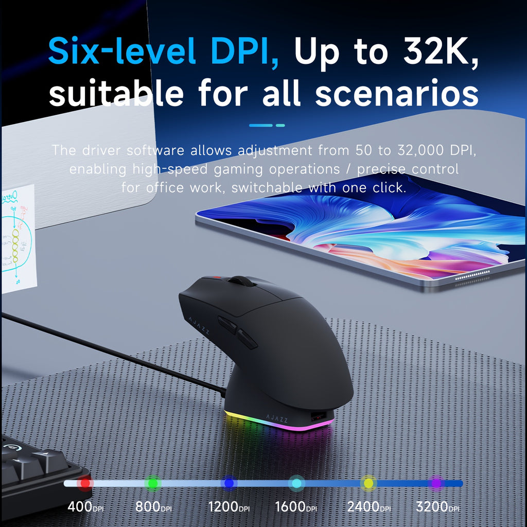 AJAZZ AJ139P V3 MAX Tri-mode Gaming Mouse 32K Flagship Performance, Ultra-fast Response | Excellent Choice for Both Office And Gaming, Charge Anytime, Say Goodbye to Wires | AJAZZ AJ139P V3 MAX Redefines The Wireless Experience