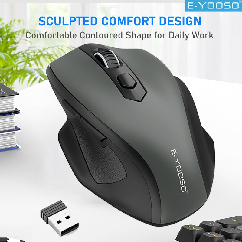 E-YOOSO 1pc 2.4G Wireless Mouse Features Power-Saving Mode And Low Battery Reminder, with Standby And Sleep Functions. The Mouse Is Plug-And-Play, Suitable for Laptops, Desktop Computers, Office Use, Gaming