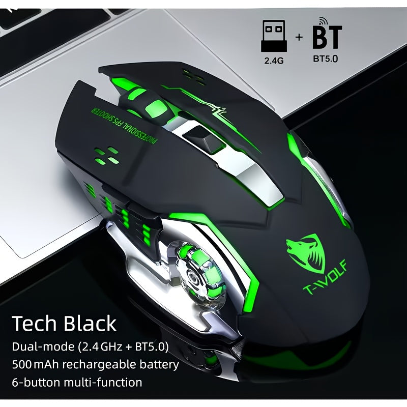 BT+ 2.4G Wireless Mouse | RGB Gaming Mouse, Rechargeable Dual-mode, Silent Click, Long Battery Life, Universal Ergonomic Design for Both Left and Right Hands - Suitable for Office and Gaming - Computer\u002FLaptop