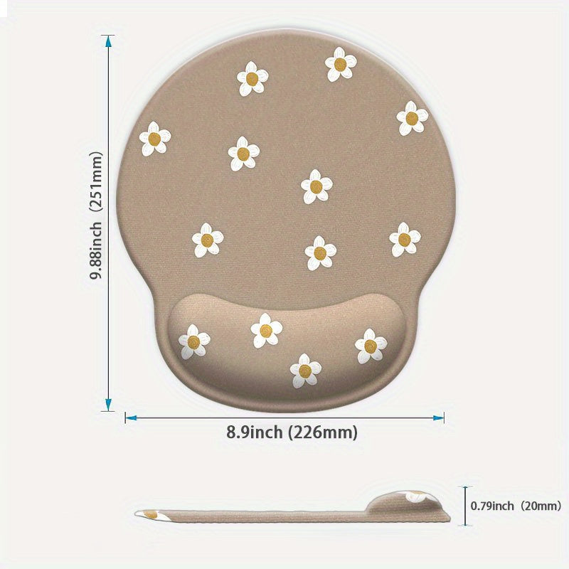 1pc Mouse Pad with Wrist Support\u002FCartoon Flowers Design\u002FErgonomic Non-Slip Base for Comfortable Typing\u002FIdeal for Gaming and Office Use