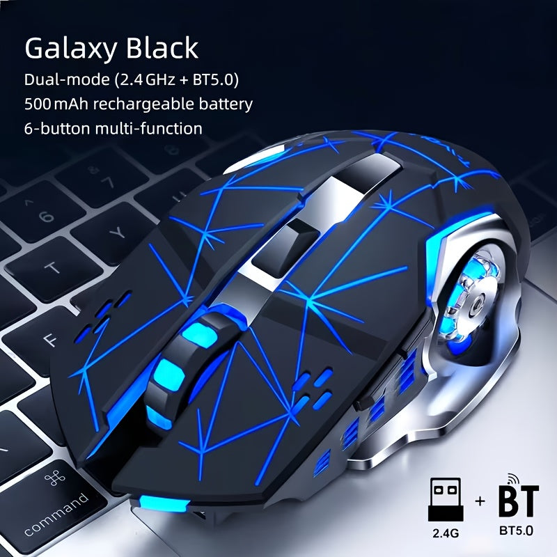 BT+ 2.4G Wireless Mouse | RGB Gaming Mouse, Rechargeable Dual-mode, Silent Click, Long Battery Life, Universal Ergonomic Design for Both Left and Right Hands - Suitable for Office and Gaming - Computer\u002FLaptop