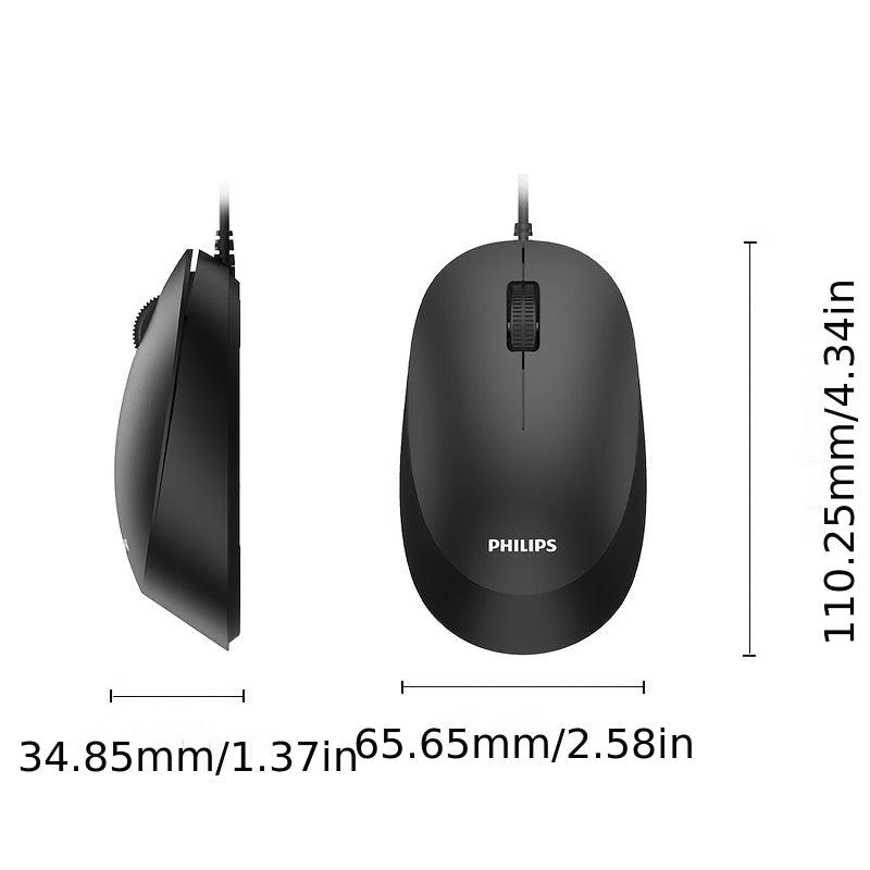 Philips Wired Mouse, 1200 DPI, Ergonomic Design, Plug-and-Play USB, Suitable for Office, Home, and Gaming Use