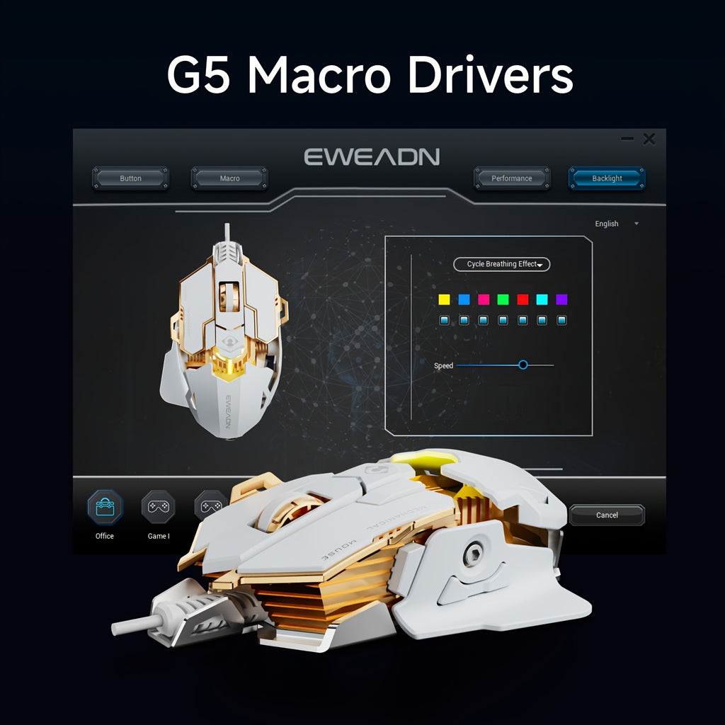 EWEADN G5 USB Wired Gaming Mouse Silent or Audible Optional Metal Mechanical Mouse Gamer with 8 Buttons Macro Function Keys, Support Tail Length Adjustment to Suit Different Hand Sizes Perfect for Desktop, Laptop, Computer, School