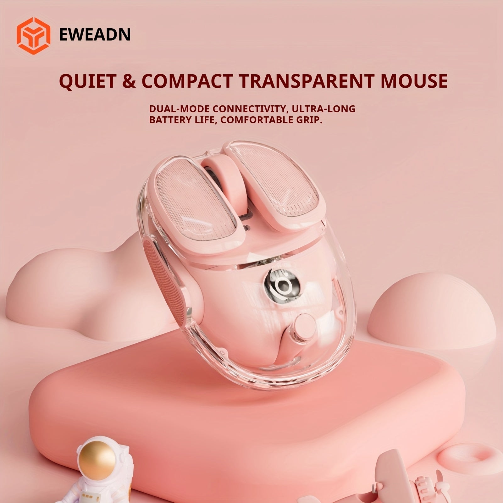 EWEADN Wireless Transparent Mini Mouse, Creamy Potato-Shaped BT\u002F2. 4G Dual-Mode Design, Silent Click, Lightweight & Ergonomic, Rechargeable and Portable, Perfect for Laptop, Tablet, Phone, Office, Home & Travel, Wireless Mouse, Tablet Accessory