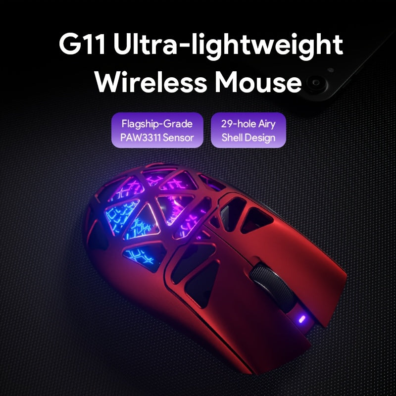 Elevate Your Game With The FURYCUBE G11 Tri-Mode Wireless Gaming Mouse. Choose Between Wireless, 2.4G, Or Wired Modes. With Up To 22, 000, A Lightweight Honeycomb Shell, And Adjustable Lighting, It Offers The Ultimate Competitive Edge.
