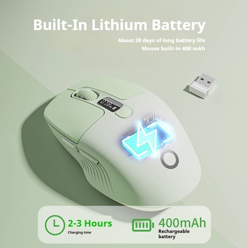 EWEADN Mini 2.4G Wireless & BT Rechargeable & Silent Mouse | With Type-C Charging Port, Remaining Power Display, Suitable for Office, Esports, Home Use, Compatible with Laptop & Desktop Computers, Green
