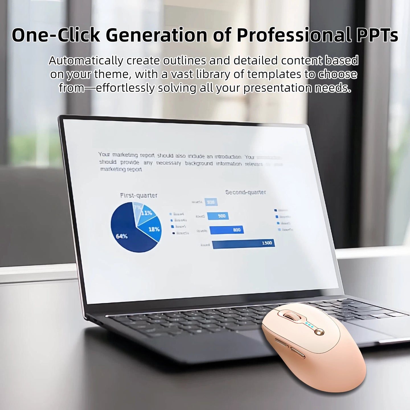 T-WOLF AI Wireless Mouse - Includes Free Smart AI Office, Voice-To-Text And Translation, AI Writing And PPT Generation, Silent Wireless + 2.4G Dual-Mode Office Mouse, Rechargeable with Battery Level Display, Suitable for PC, Laptops, And Tablets