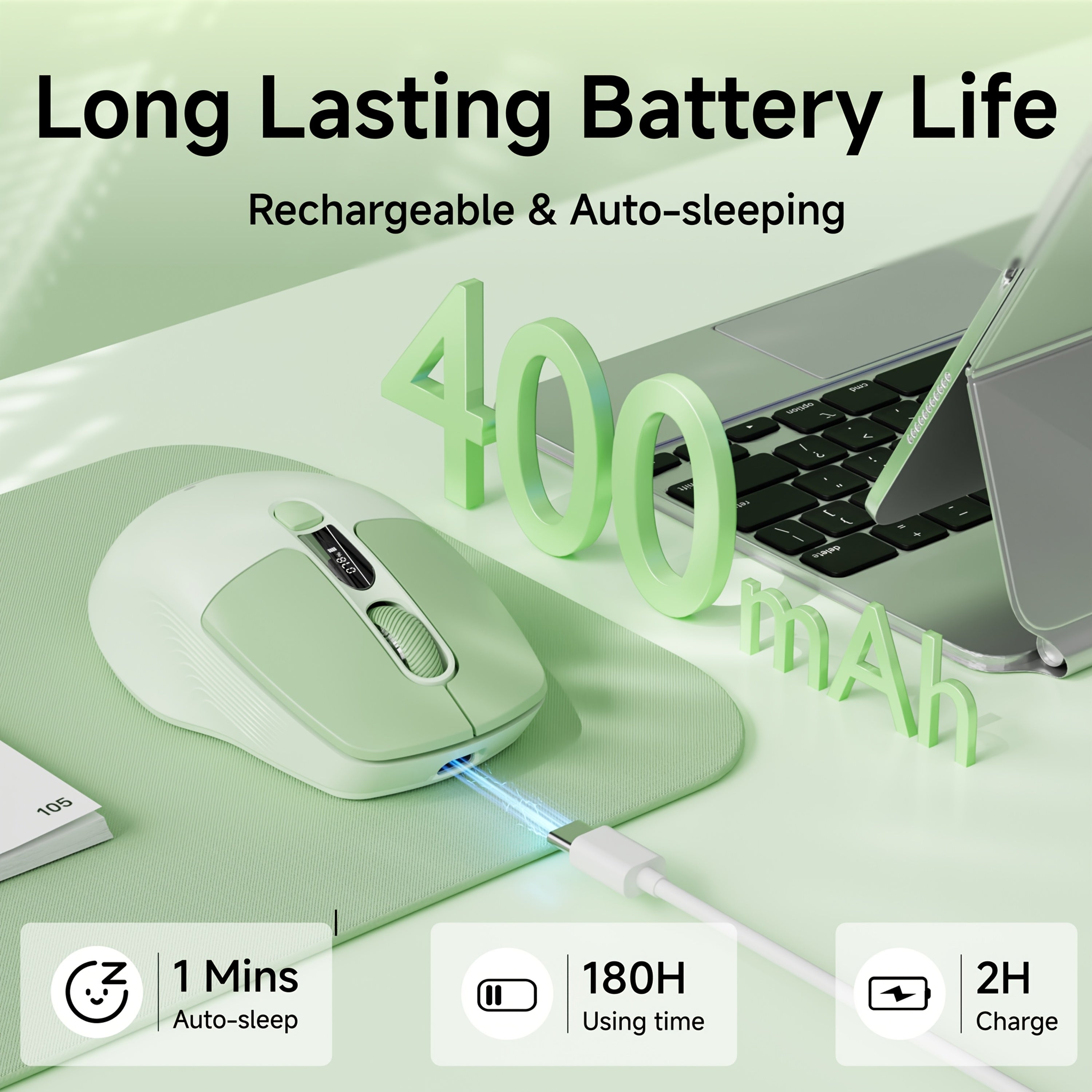 EWEADN Compact Rechargeable Quiet Mouse Featuring 2.4G Wireless And Wireless, Type-C Charging Port, Perfect for Office Work, Gaming, And Home Use, Compatible with Laptops And Desktop Computers, Available in Green And Blue Purple