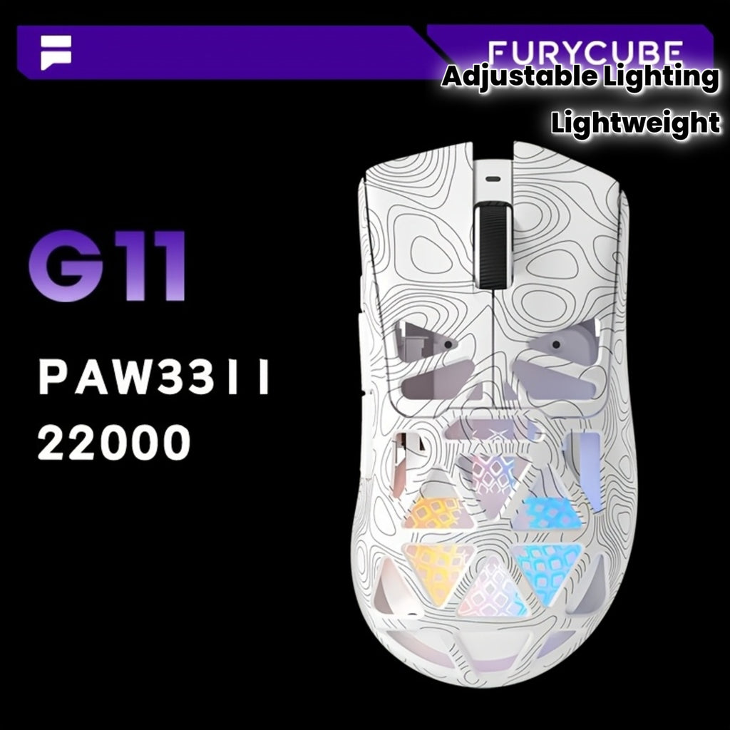 Elevate Your Game With The FURYCUBE G11 Tri-Mode Wireless Gaming Mouse. Choose Between Wireless, 2.4G, Or Wired Modes. With Up To 22, 000, A Lightweight Honeycomb Shell, And Adjustable Lighting, It Offers The Ultimate Competitive Edge.